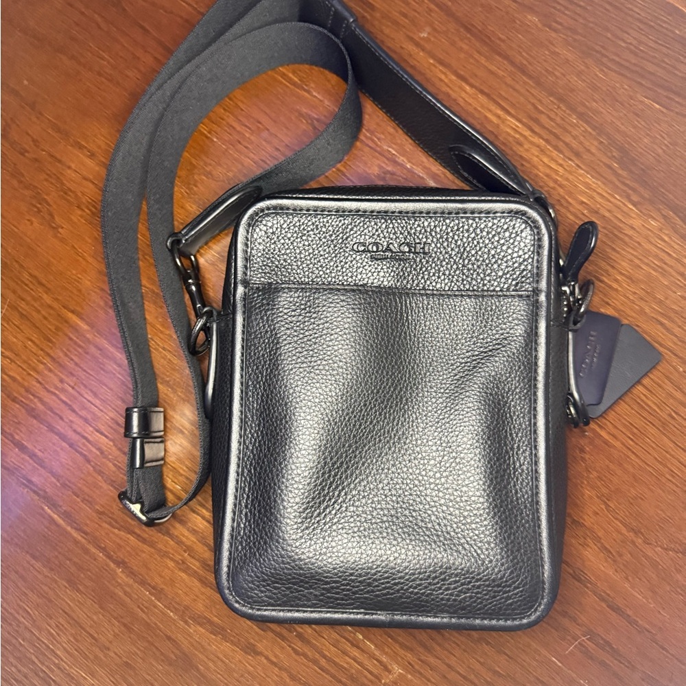 Coach Black Pebbled Leather Messenger Bag - Picture 3 of 6